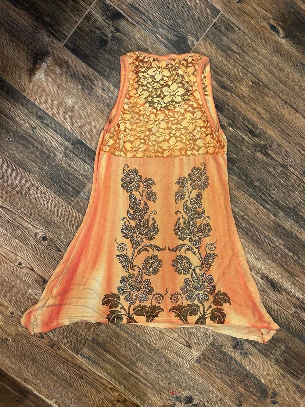 Y2K Vocal Rhinestone Embellished Lace Back Cross Graphic Tank Top - Picture 6 of 8